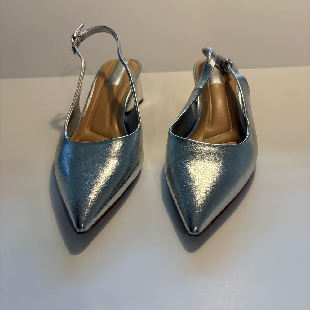 Franco Sarto Metallic Silver Pointed-Toe Slingback Heels Size 11 M - Picture 3 of 9